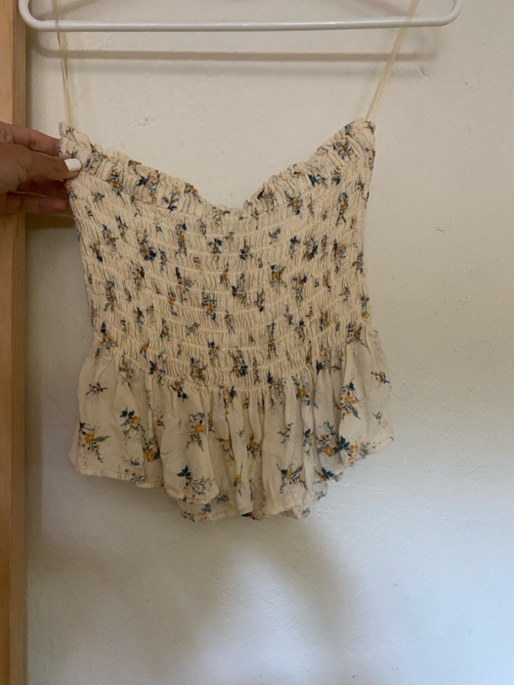 American Eagle Smocked Cream Floral Tube Top